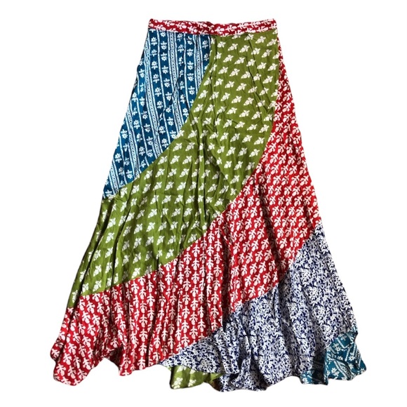 Ananda Design | Patchwork Flowy 100% Rayon Maxi Full Skirt Bohemian Festival - Picture 2 of 13